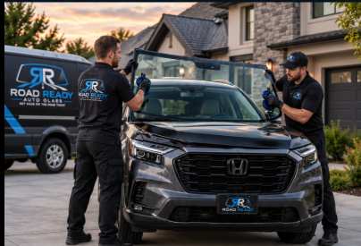 RoadReady Auto Glass technicians performing mobile auto glass service